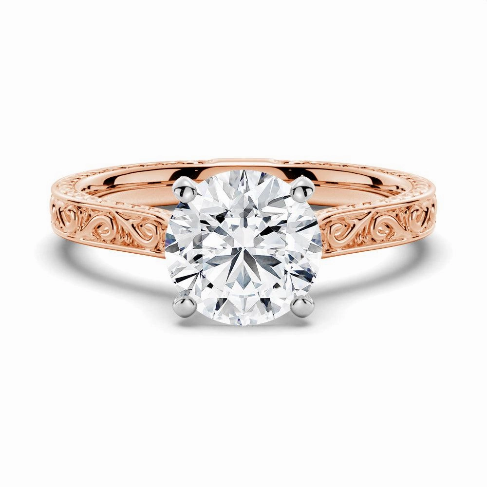 Lustrous Feature Festival Outfit Vintage Two Tone Round Moissanite Engagement Ring With Milgrain Edges