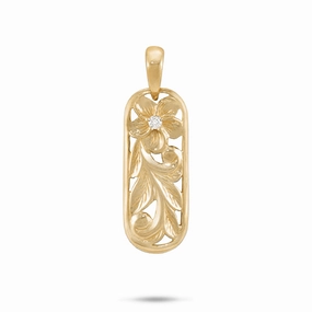 fashion charm Special Look Hawaiian Heirloom Plumeria Pendant in Gold with Diamond - 28mm