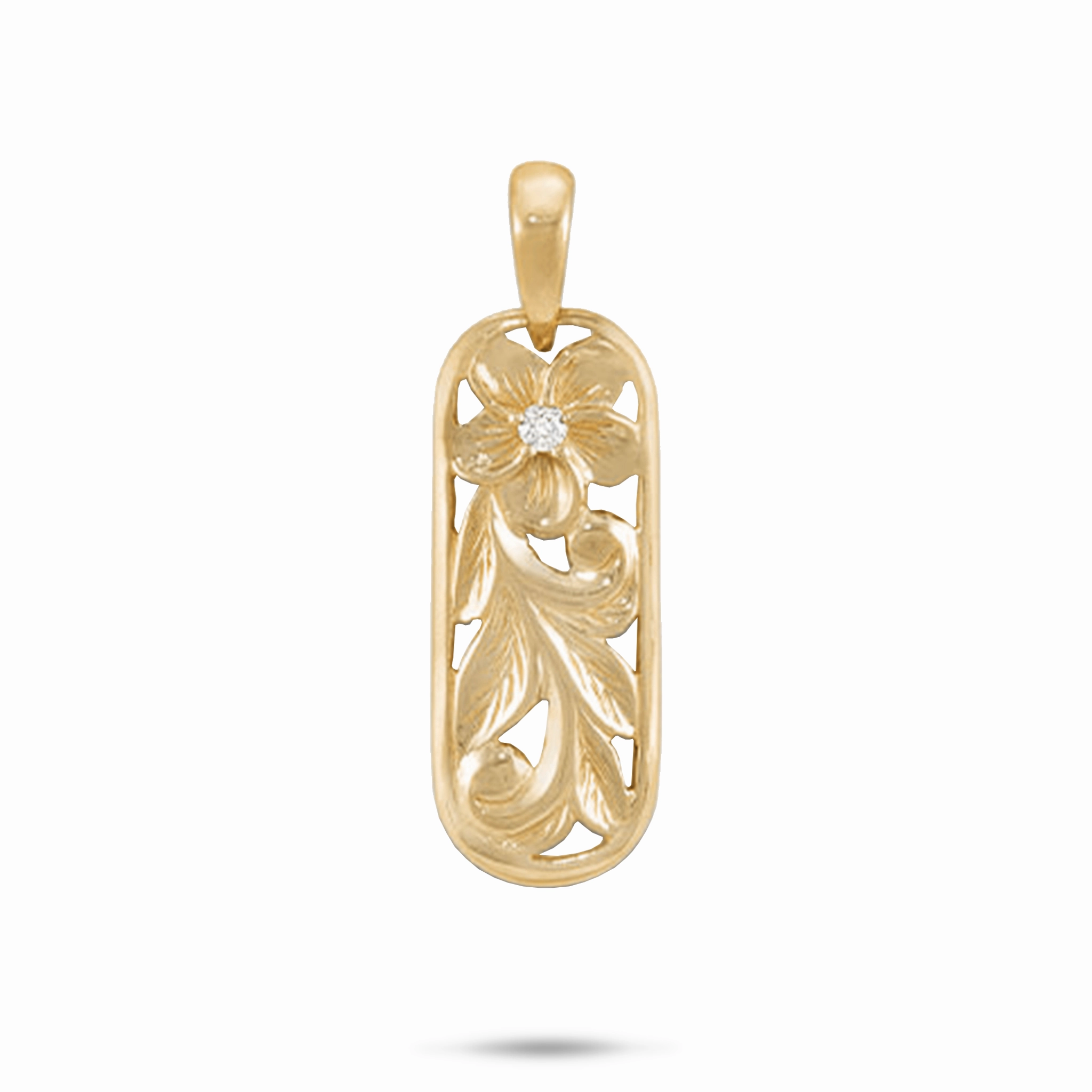 Polished Mood Party Moment Hawaiian Heirloom Plumeria Pendant in Gold with Diamond - 28mm