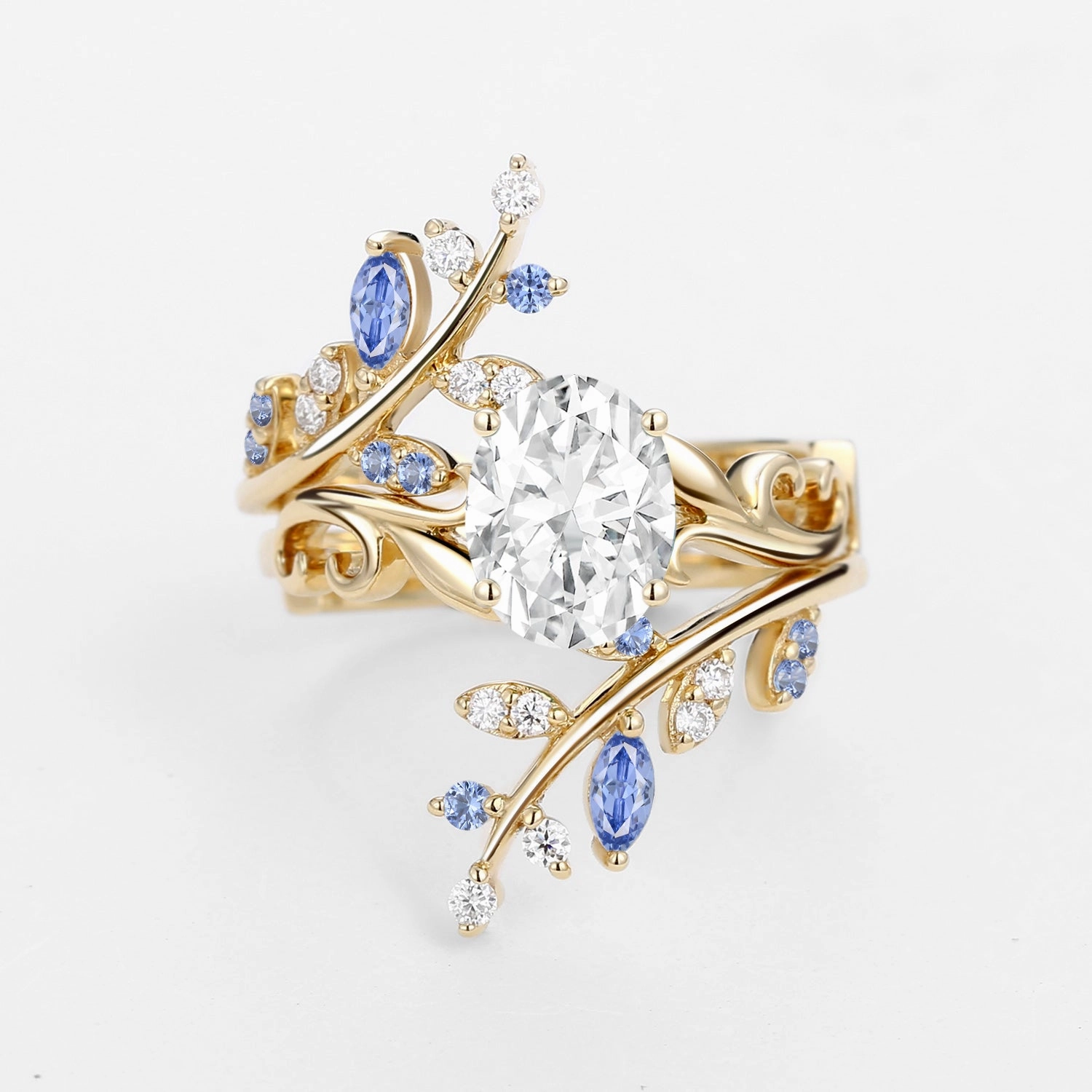 Oval Shaped Vine Moissanite Engagement Ring Sets 2PCS - Talasi Premium Finish Minimalist Piece