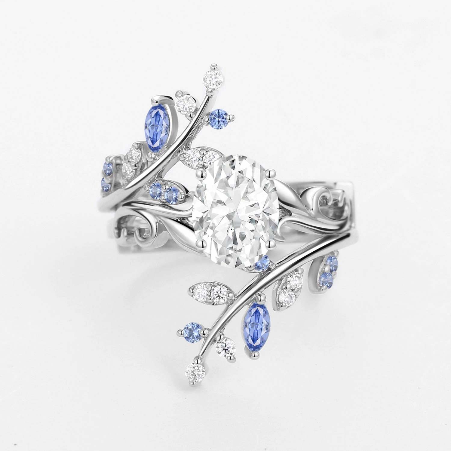 Vibrant Style Oval Shaped Vine Moissanite Engagement Ring Sets 2PCS - Talasi