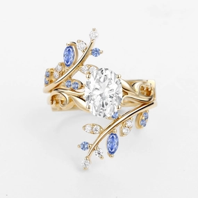 Oval Shaped Vine Moissanite Engagement Ring Sets 2PCS - Talasi Highlight Moment