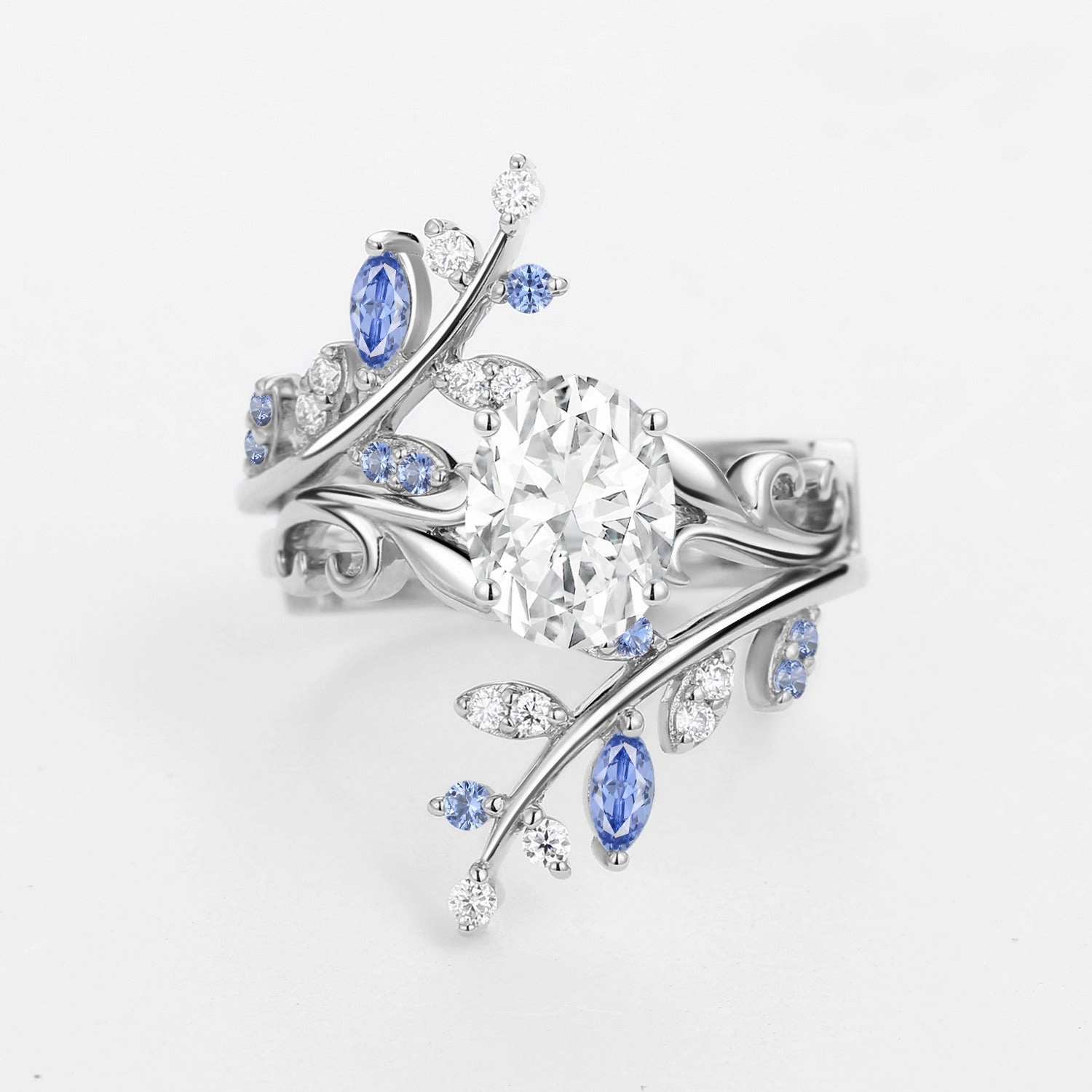 Excellent Adornment Fantastic Statement Oval Shaped Vine Moissanite Engagement Ring Sets 2PCS - Talasi