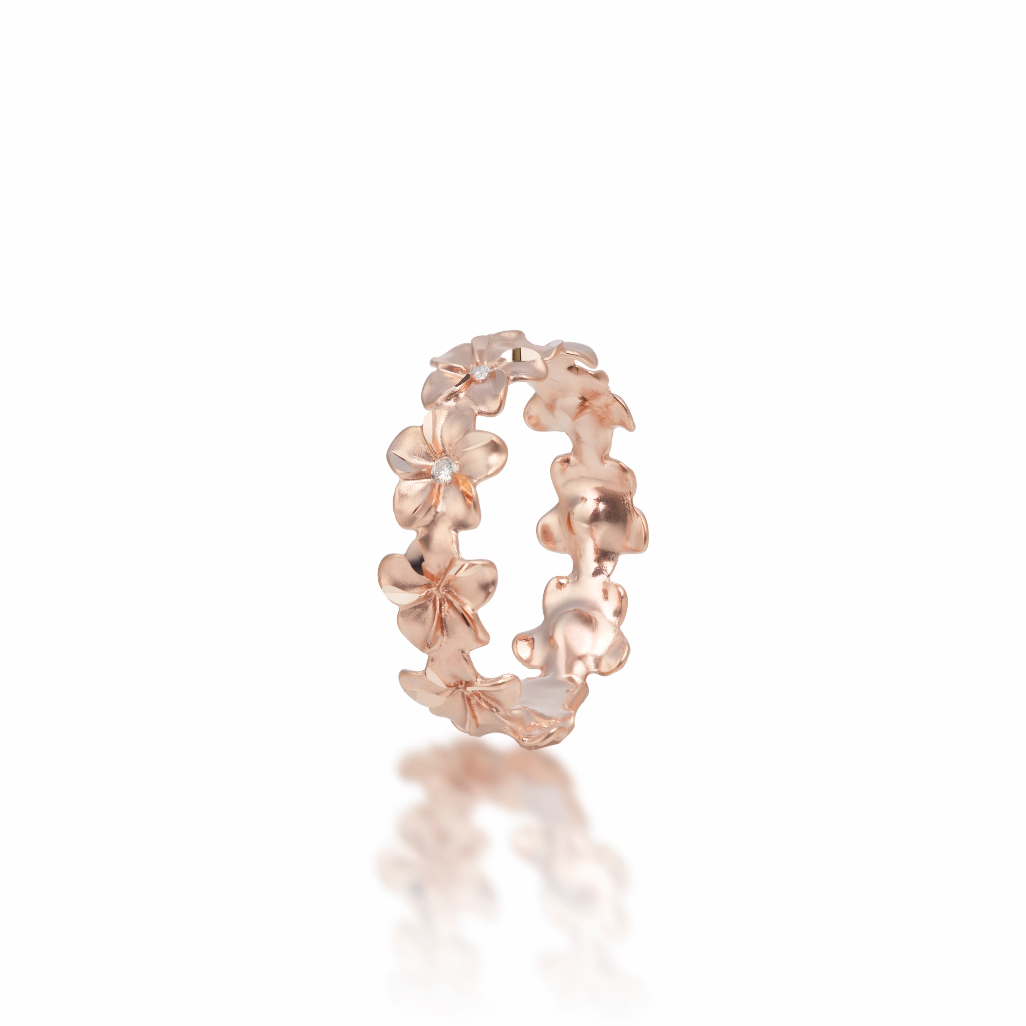 Plumeria Eternity Ring in Rose Gold with Diamonds - 6mm Shiny Jewels Distinctive Detailing