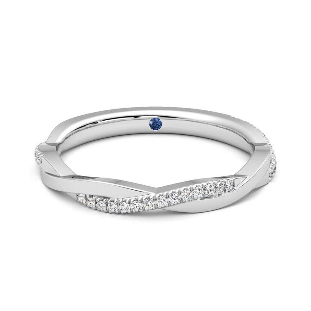 Twisted Band Pav?? Moissanite Wedding Band with Anniversary Stone Accent High Shine