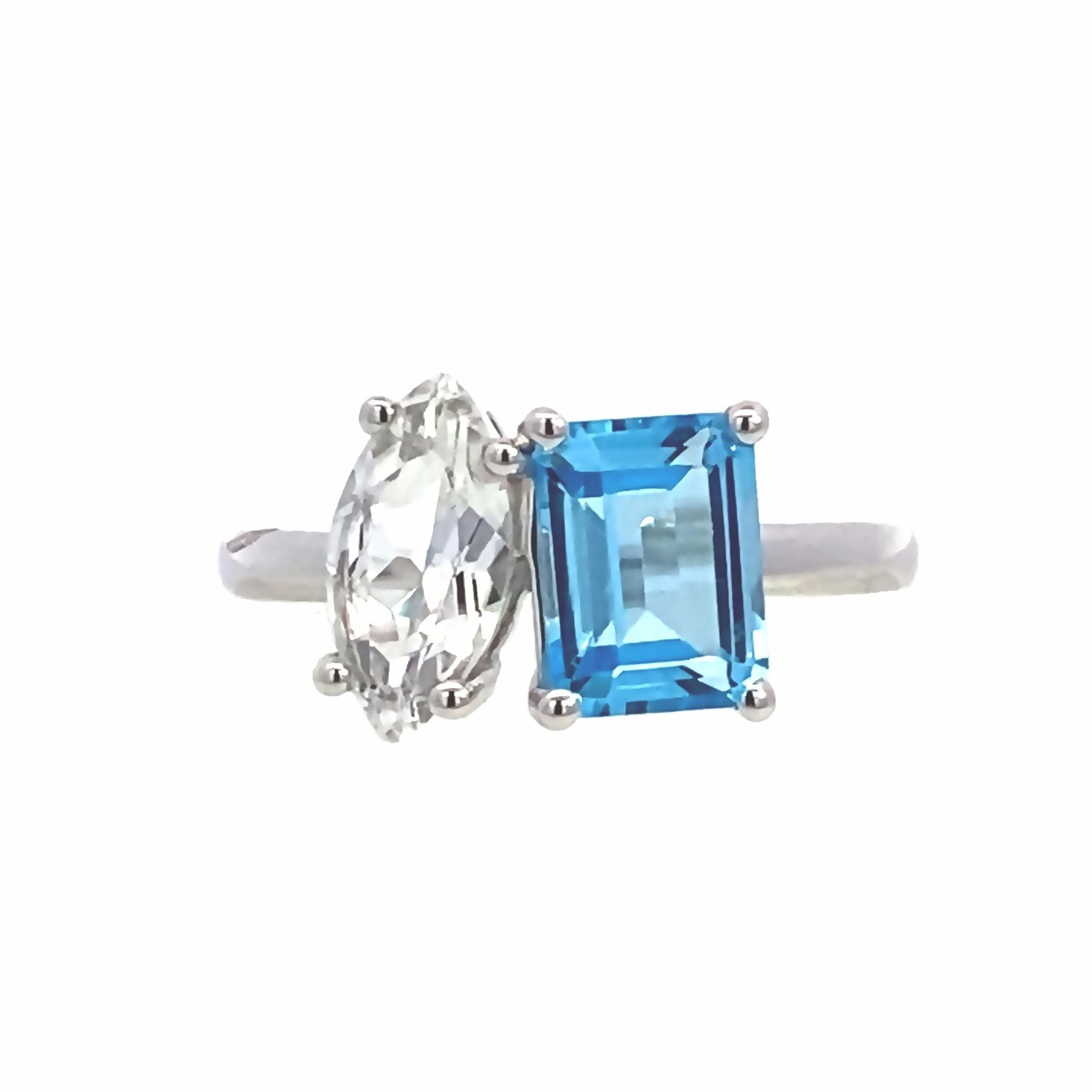 Contemporary Feel Luxury Sparkle Two-Stone Blue and White Topaz Ring