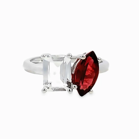 Handcrafted Accessories Two-Stone Garnet and White Topaz Ring