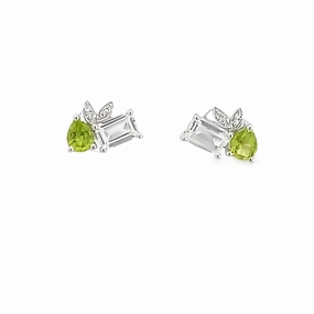 Two-Stone Peridot and White Topaz Diamond Earrings Rich Color