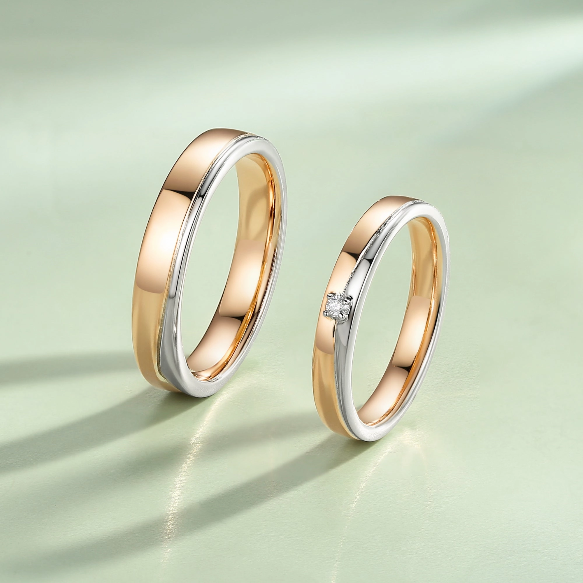 Two-tone Minimalism Moissanite Couple Ring Set 2pcs - Echo Branded Style