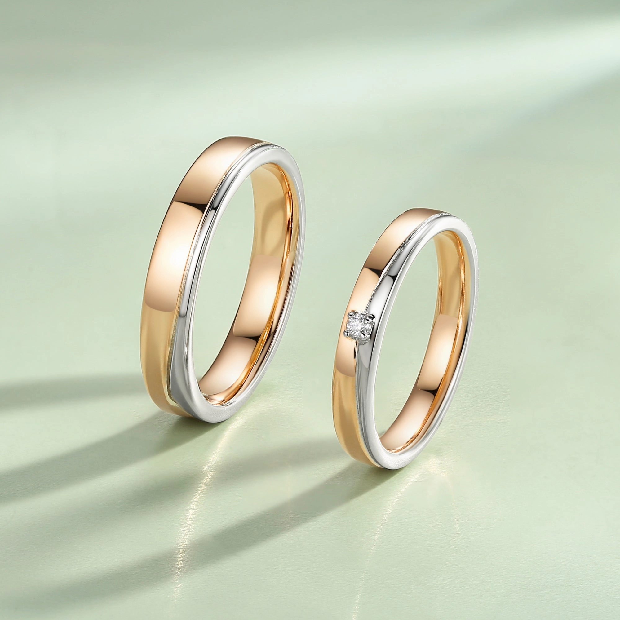 Two-tone Minimalism Moissanite Couple Ring Set 2pcs - Echo Artistic Ornament