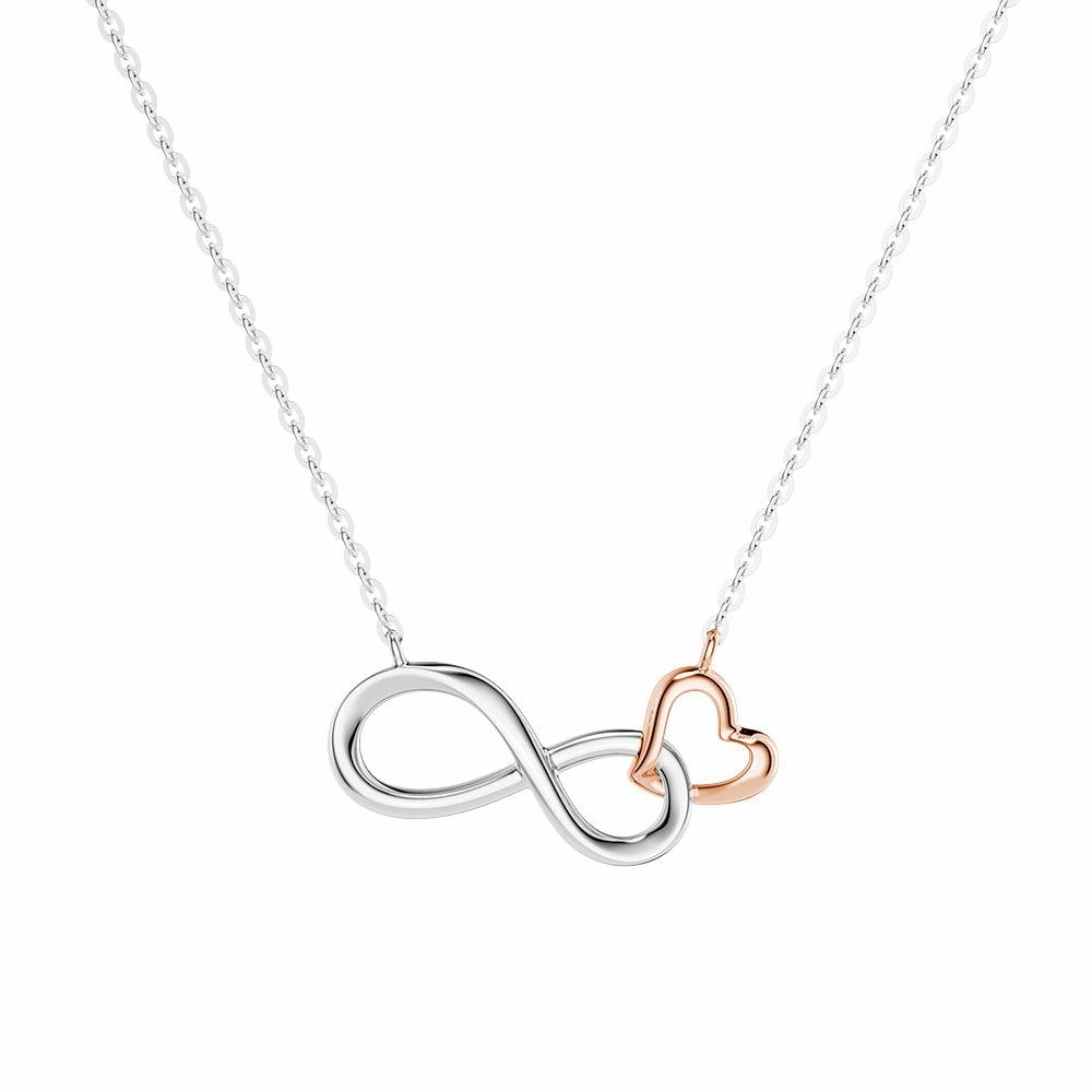 Polished Feature Stylish Line Two Tone "Infinite Love" Heart Link Infinity Necklace