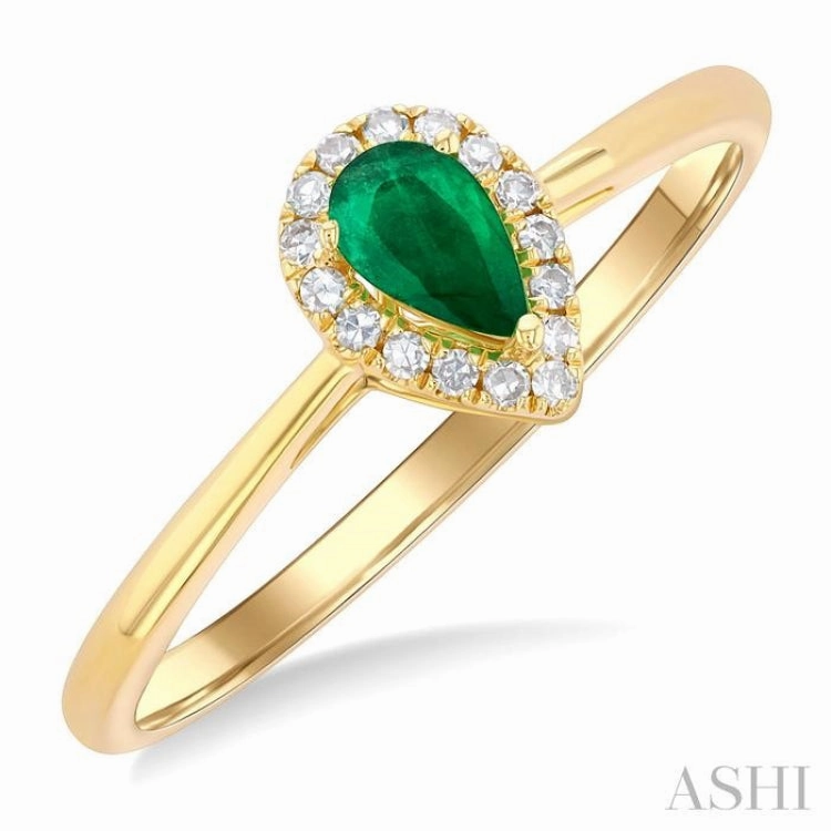 Hypoallergenic Article Low-Cost Accessory 5x3 MM Pear Shape Emerald and 1/20 Ctw Single Cut Diamond Halo Precious Ring in 10K Yellow Gold