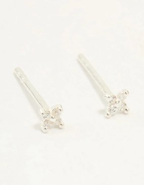 Flawless Glow Fashionable Craft Sterling Silver Cubic Zirconia Micro Flower Stud Earrings