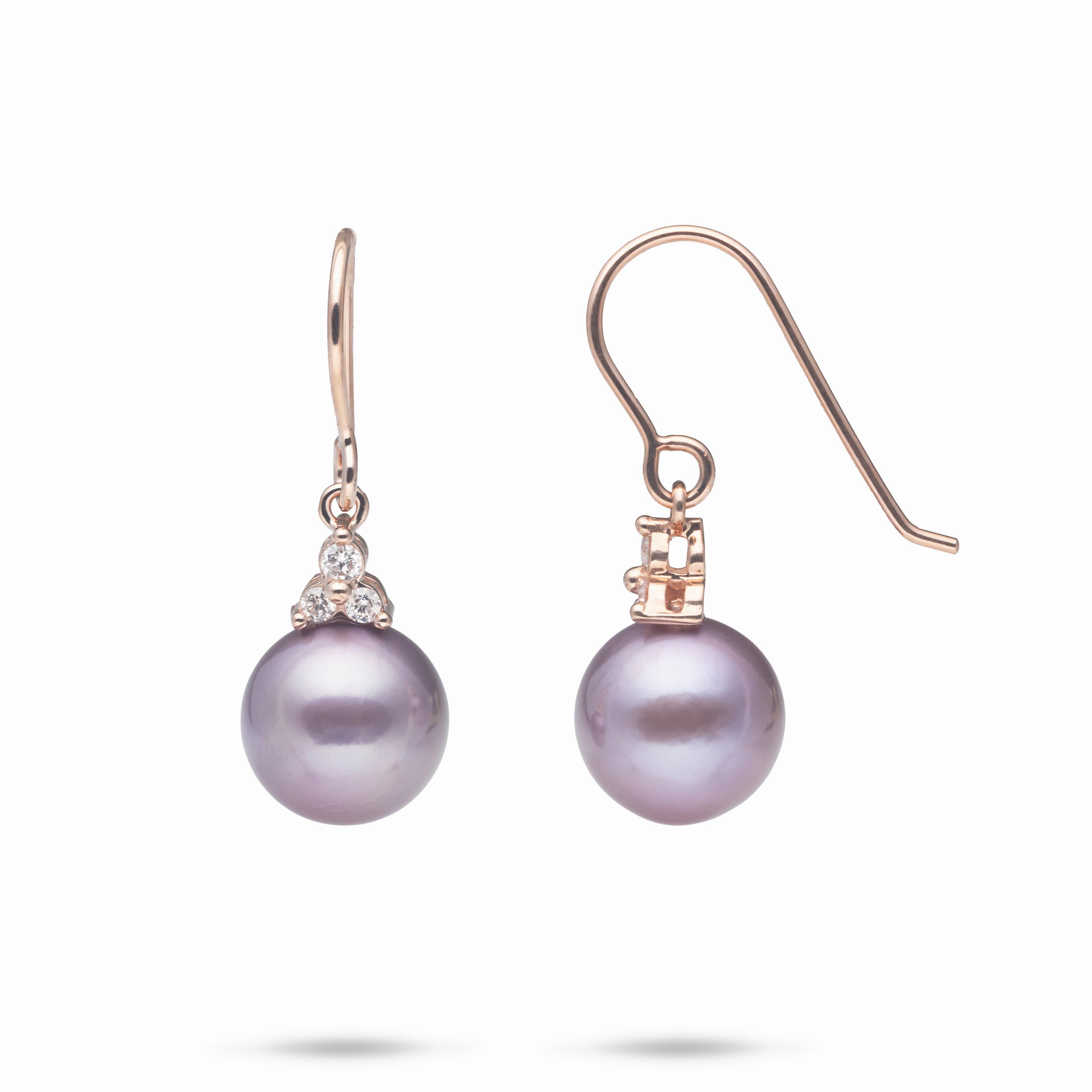 Ultraviolet Freshwater Pearl Earrings in Rose Gold with Diamonds - 10-11mm Minimalist Flair