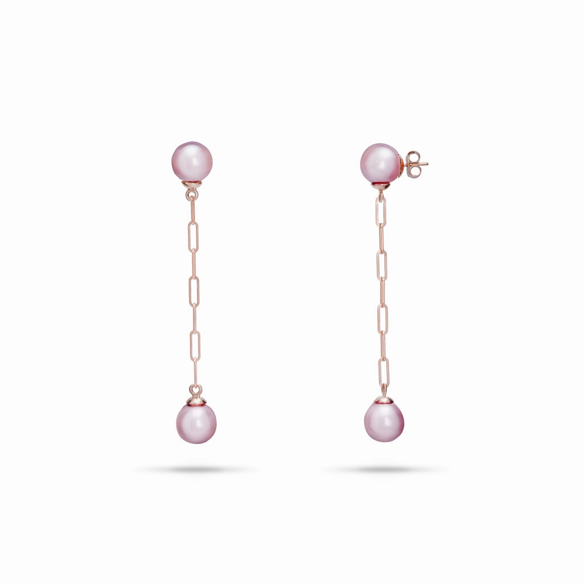 Close Focus Romantic Feature Ultraviolet Freshwater Pearl Paperclip Chain Earrings in Rose Gold - 9-10mm