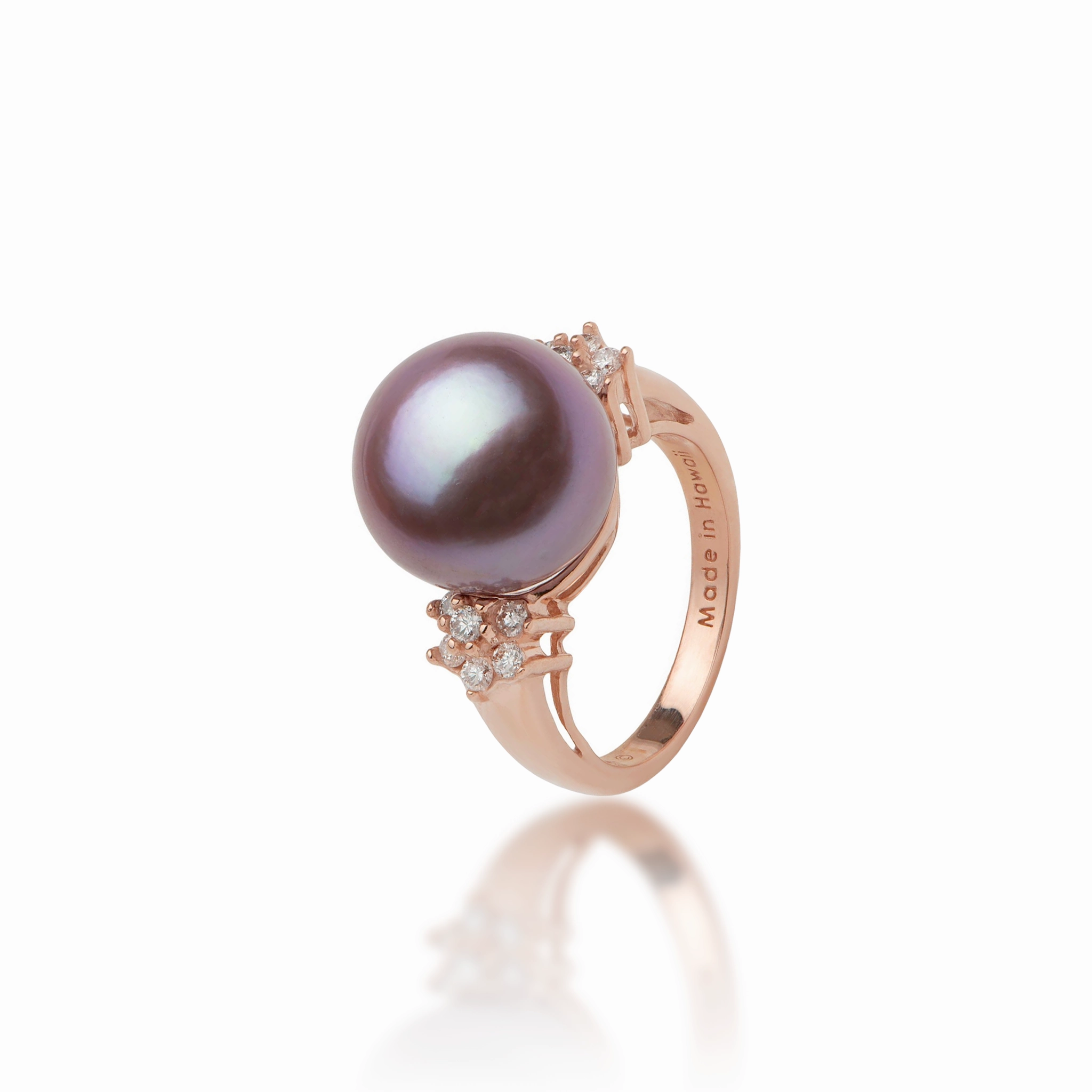 Trendy Gifts Night Accent Ultraviolet Freshwater Pearl Ring in Rose Gold with Diamonds - 12-13mm