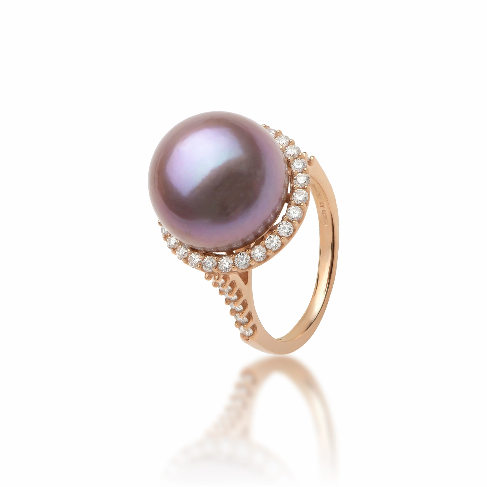 Fashion Edit Ultraviolet Freshwater Pearl Ring in Rose Gold with Diamonds - 14-15mm