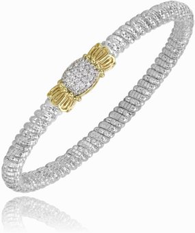 Soft Lighting Refined Jewelry 14K Yellow Gold and Sterling Silver Diamond Bangle Bracelet