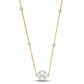 Radiant Glam Trend Accent Diamond Bezel Chain & Pearl Necklace