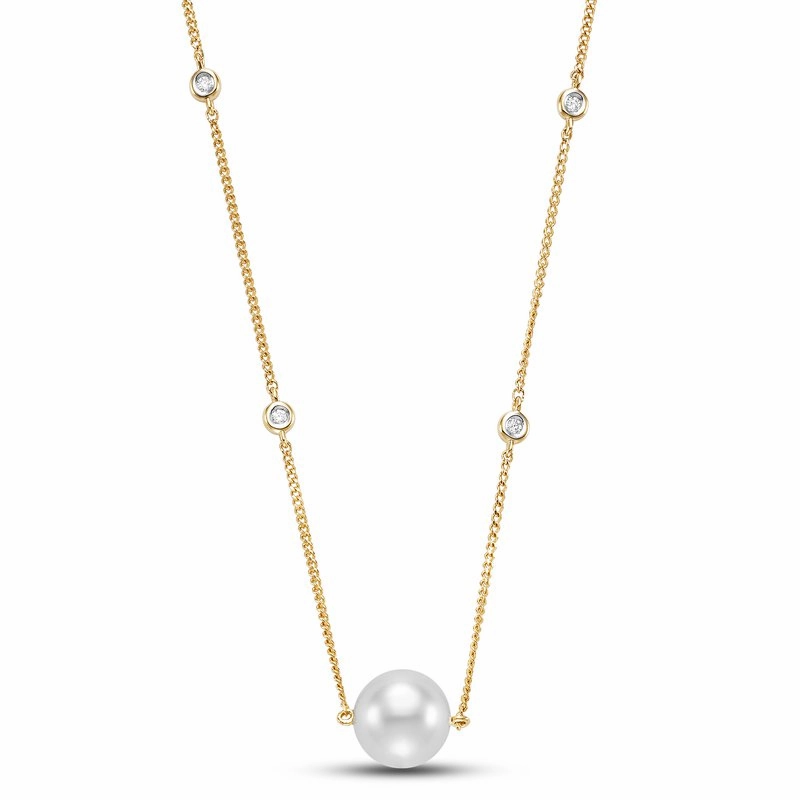 Radiant Glam Trend Accent Diamond Bezel Chain & Pearl Necklace