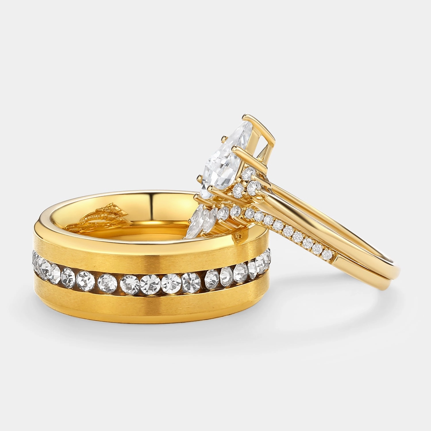 Modern Trend Unique Kite Cut Moissanite Vintage Couple Ring Set 3pcs - Lydia