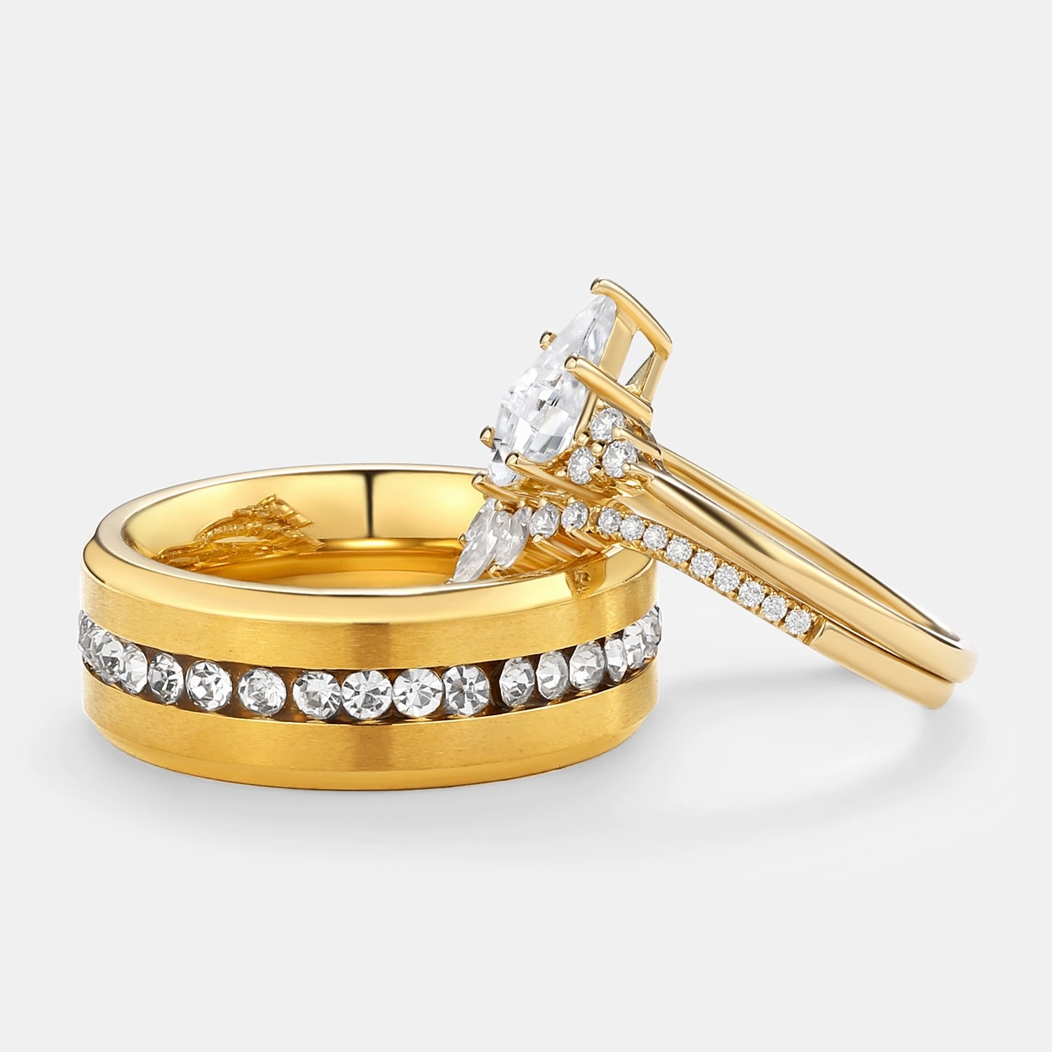 Opulent Craft Chic Ensemble Unique Kite Cut Moissanite Vintage Couple Ring Set 3pcs - Lydia