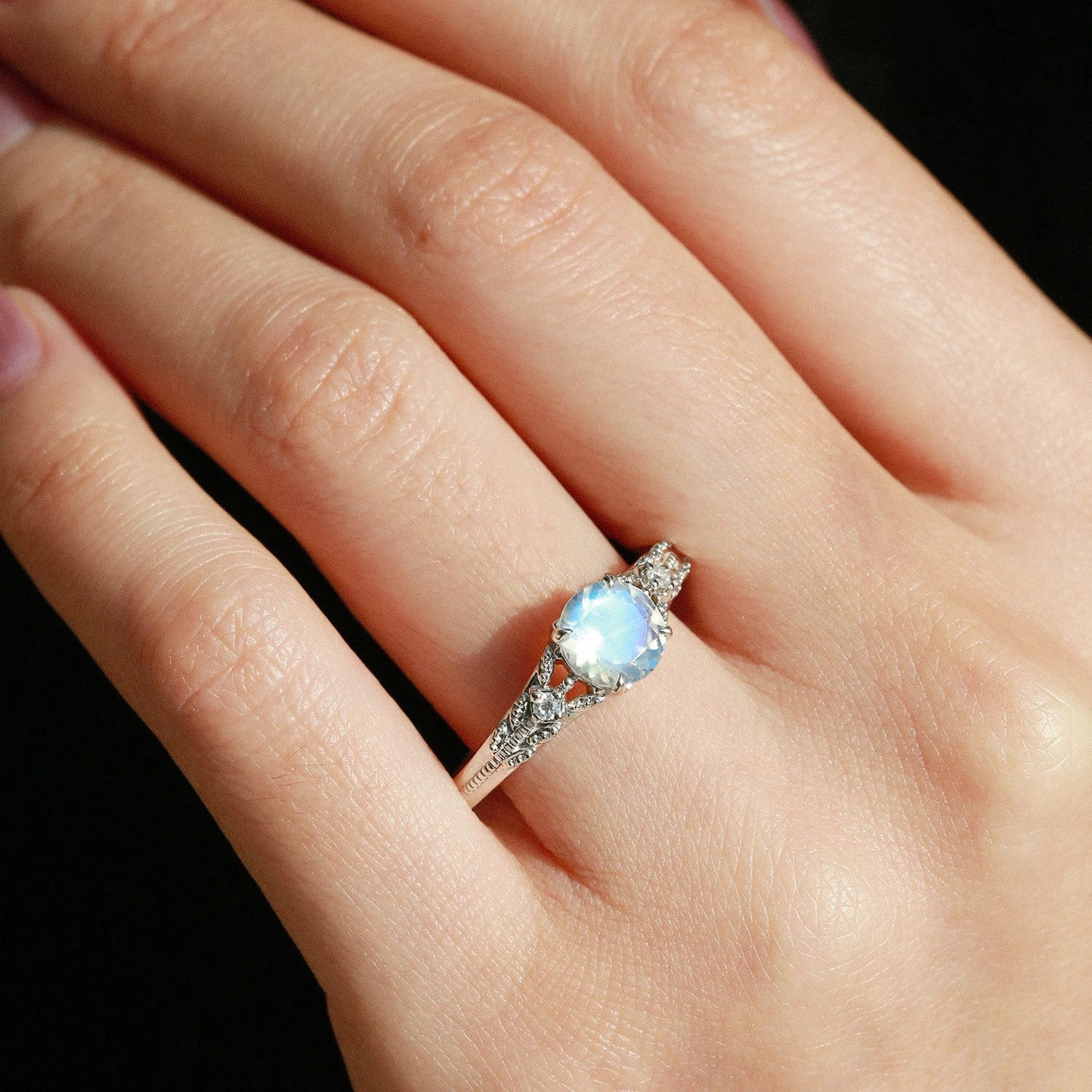 Rose Cut Moonstone Vintage Inspired Yellow Gold Ring Boyfriend Gift Affordable Decoration