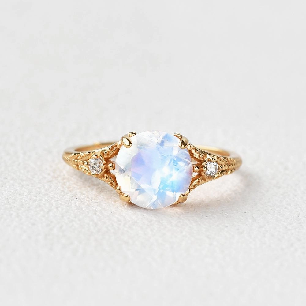 Durable Craft Bridal Present Rose Cut Moonstone Vintage Inspired Yellow Gold Ring