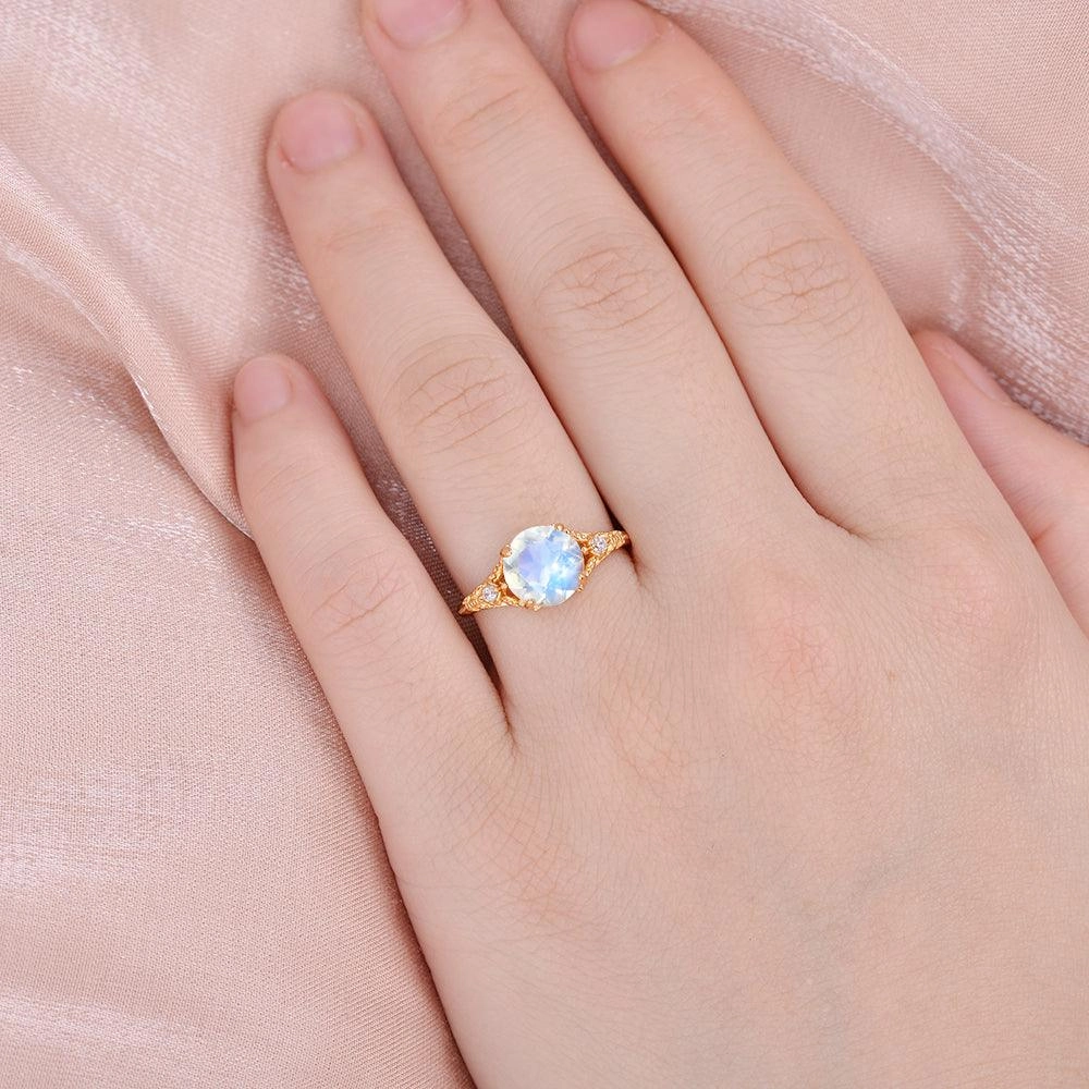 Graceful Finish Fragile Item Rose Cut Moonstone Vintage Inspired Yellow Gold Ring