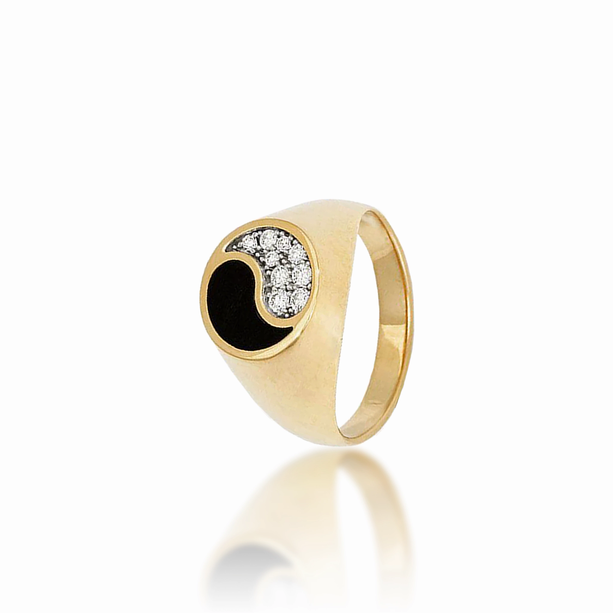Dazzling Piece Yin Yang Black Coral Ring in Gold with Diamonds - 13mm