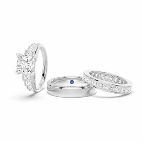Polished Treasures Unique Cinderella Staircase Princess Cut Moissanite Couple's Ring Set with Men's Wedding Band