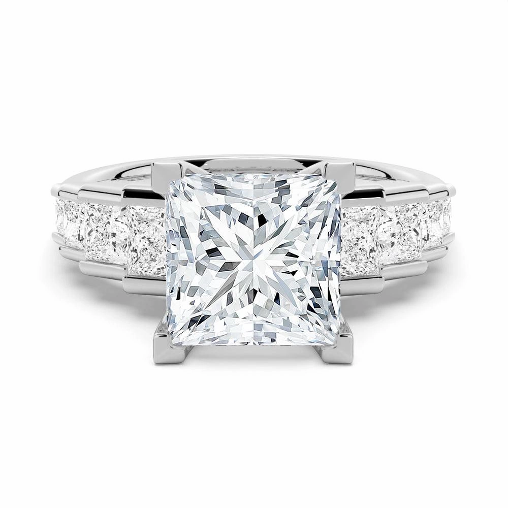 Shiny Creations Unique Cinderella Staircase Princess Cut Moissanite Engagement Ring