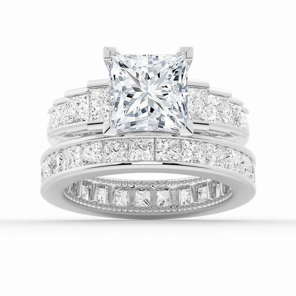 Unique Cinderella Staircase Princess Cut Moissanite Ring Set with Matching Wedding Band Handmade Shine Pieces Classic Pop