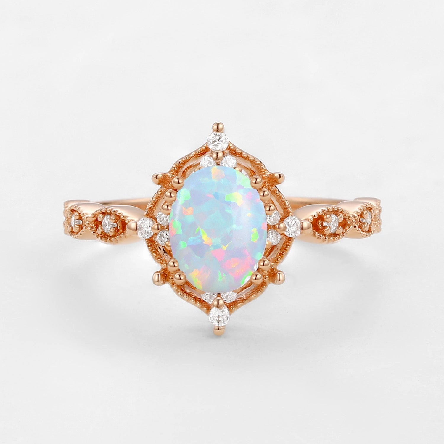 Artistic Mark Cool Edge 1.5ct Lab Opal Signature Vintage Engagement Ring - The ??Charlotte?? Ring