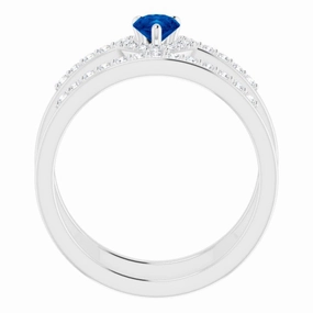 14K White Lab-Grown Blue Sapphire & 1/3 CTW Natural Diamond Ring Superior Accessory Secure look