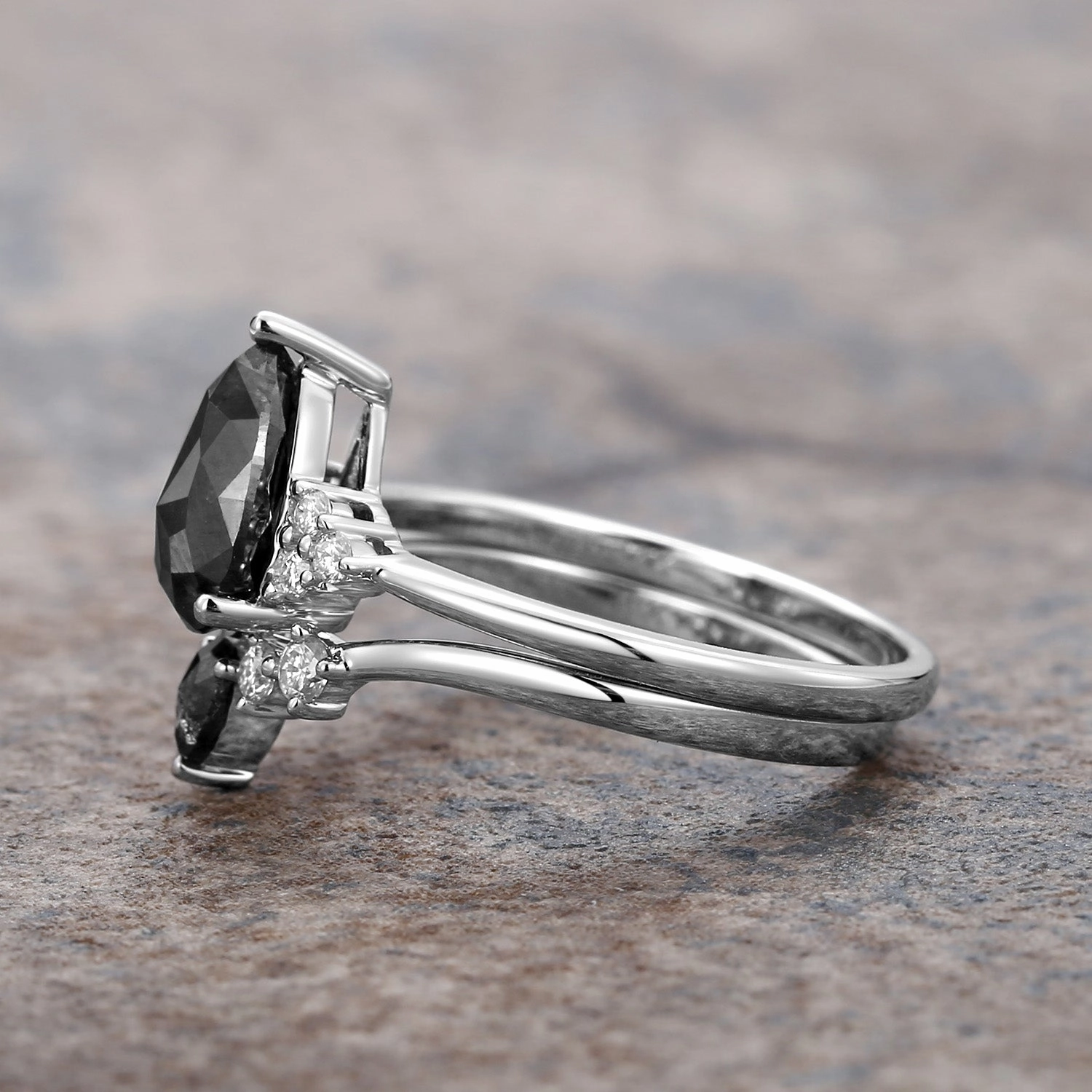 Twinning Pear Cut Salt and Pepper Diamonds Engagement Ring Sets 2pcs Artful Detail Custom Object