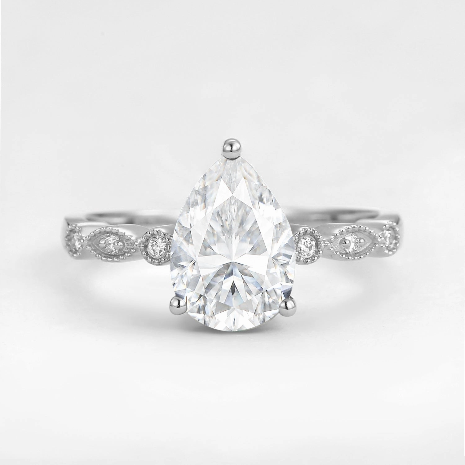 Classic Pop Unique Inspired Pear Shaped Moissanite Engagement Ring