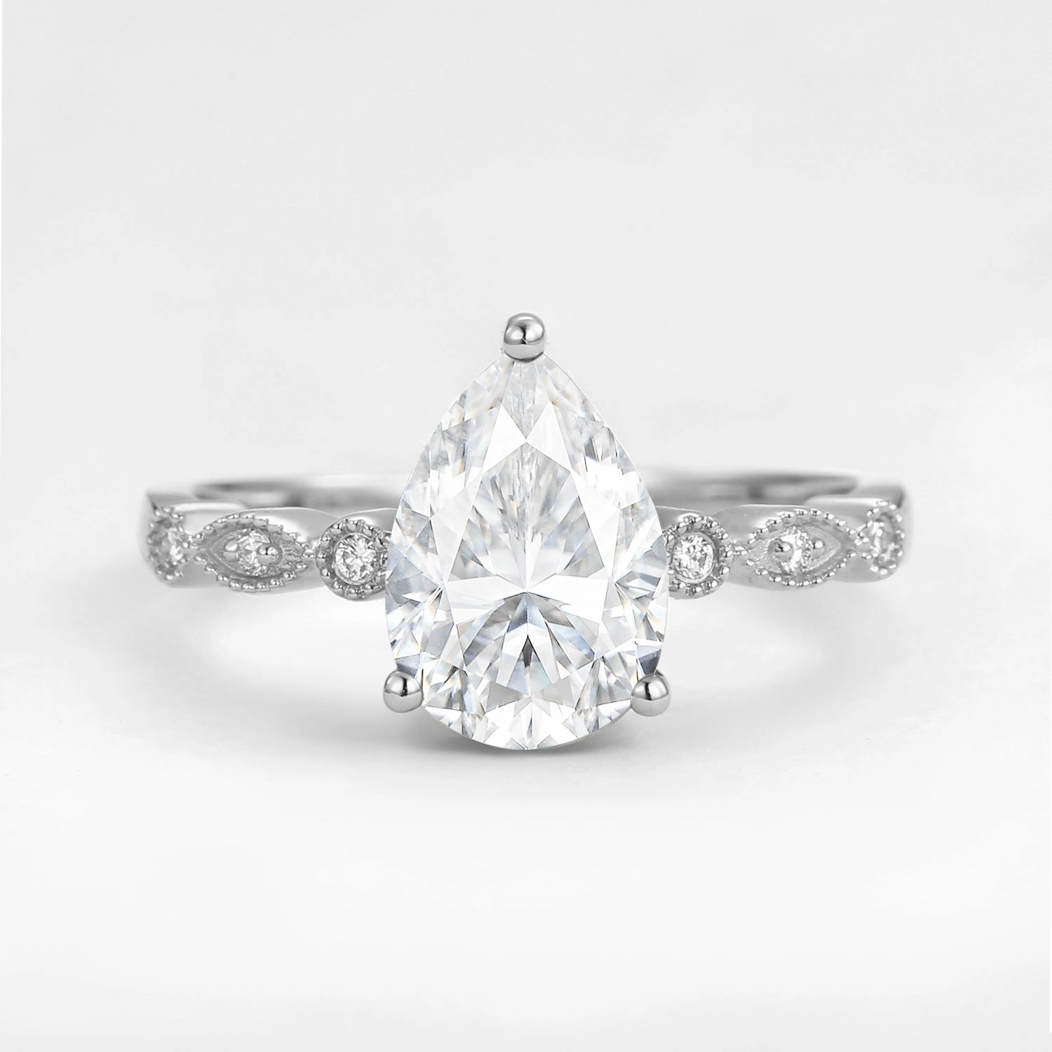 Everyday Use Unique Inspired Pear Shaped Moissanite Engagement Ring