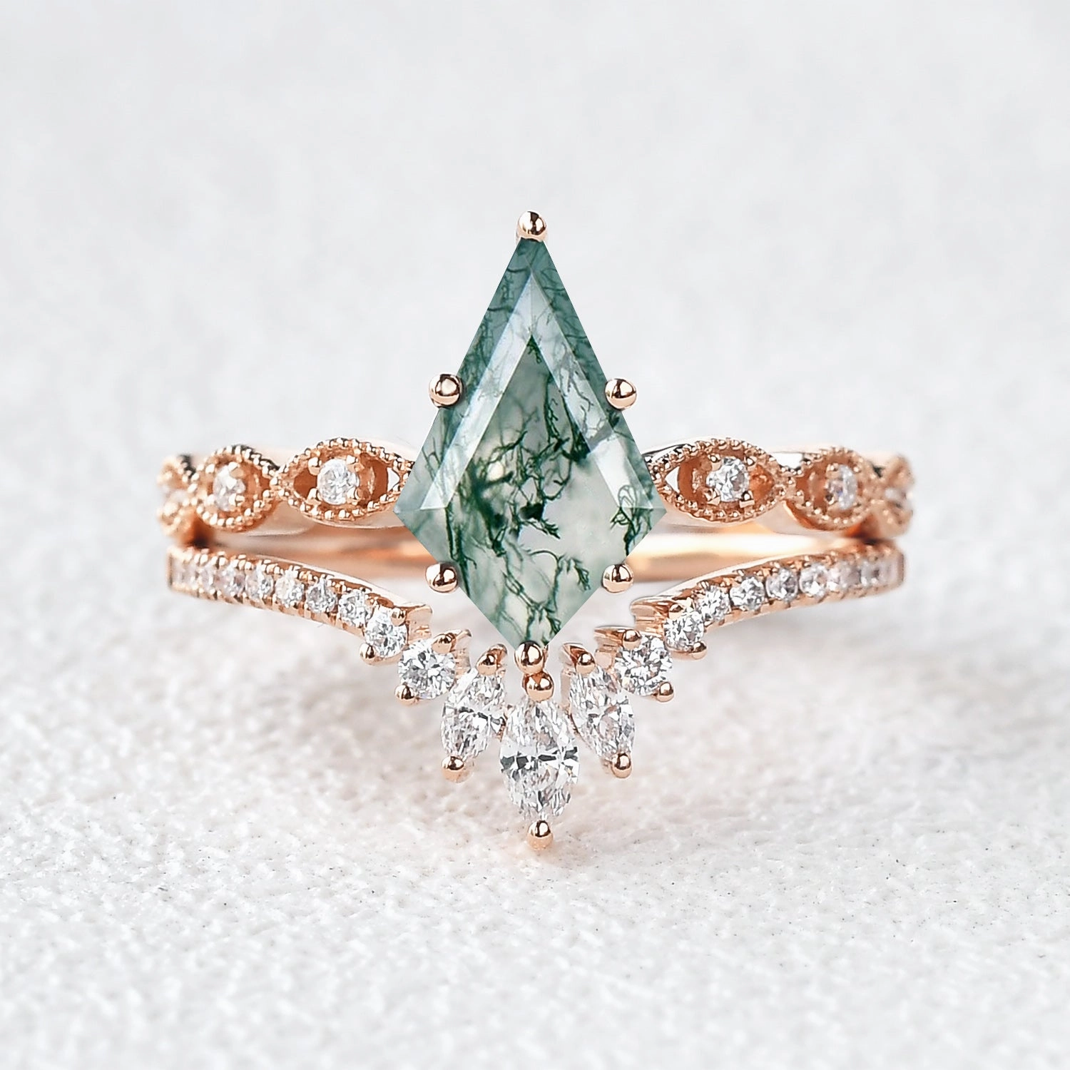 Unique Kite Cut Lab Ruby Engagement Ring Set 2pcs Convenient Use