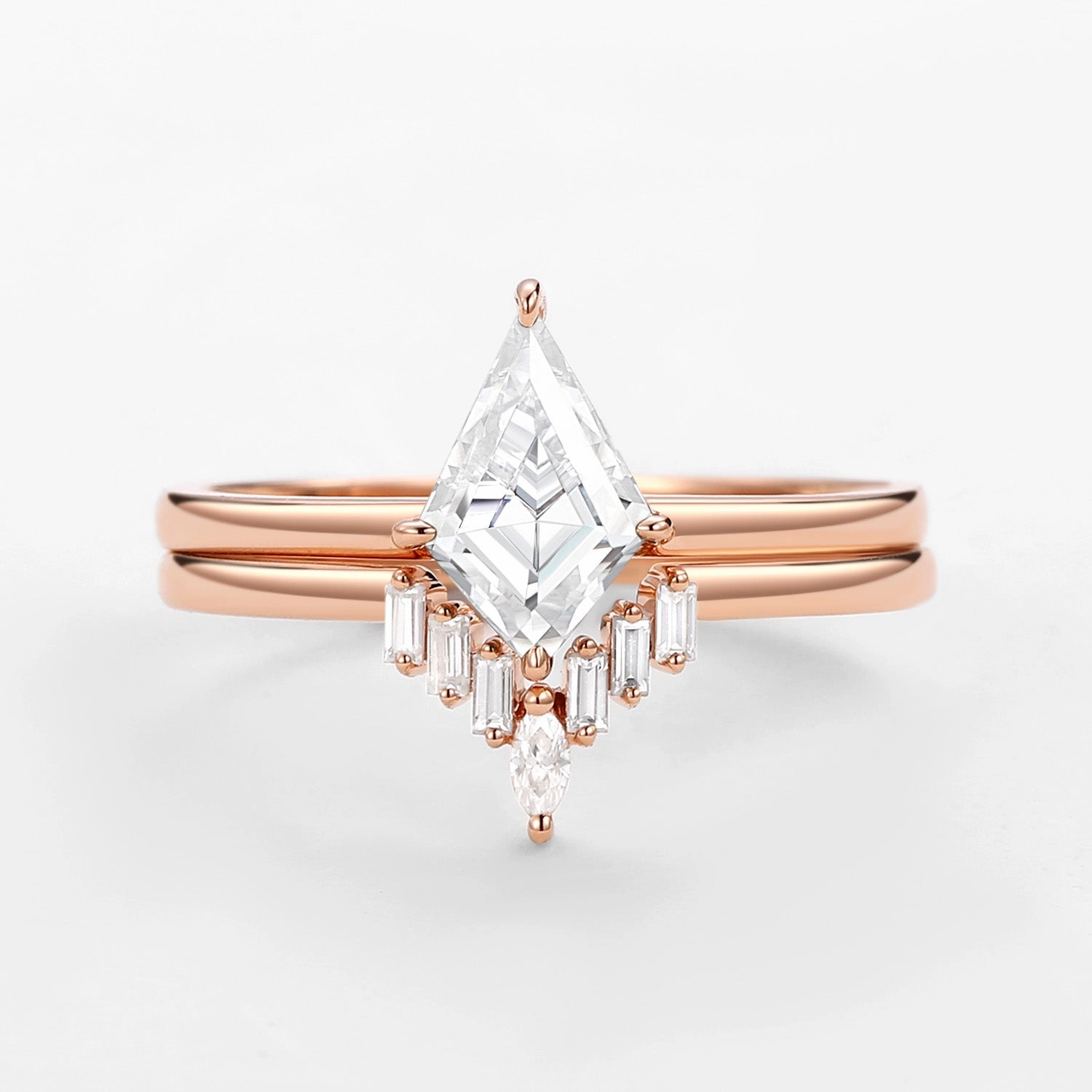 Casual Expression Gentle care Unique Kite Cut Moissanite Baguette Engagement Ring Sets 2pcs - Cielo