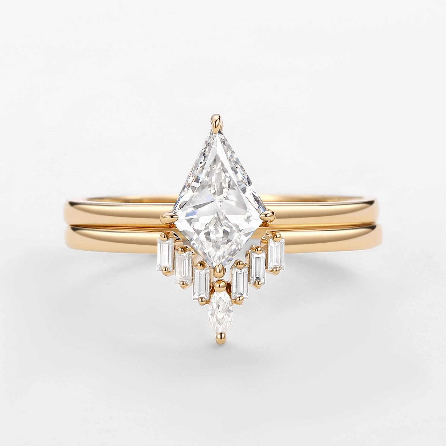 Unique Kite Cut Moissanite Baguette Engagement Ring Sets 2pcs - Cielo Effortless Glam