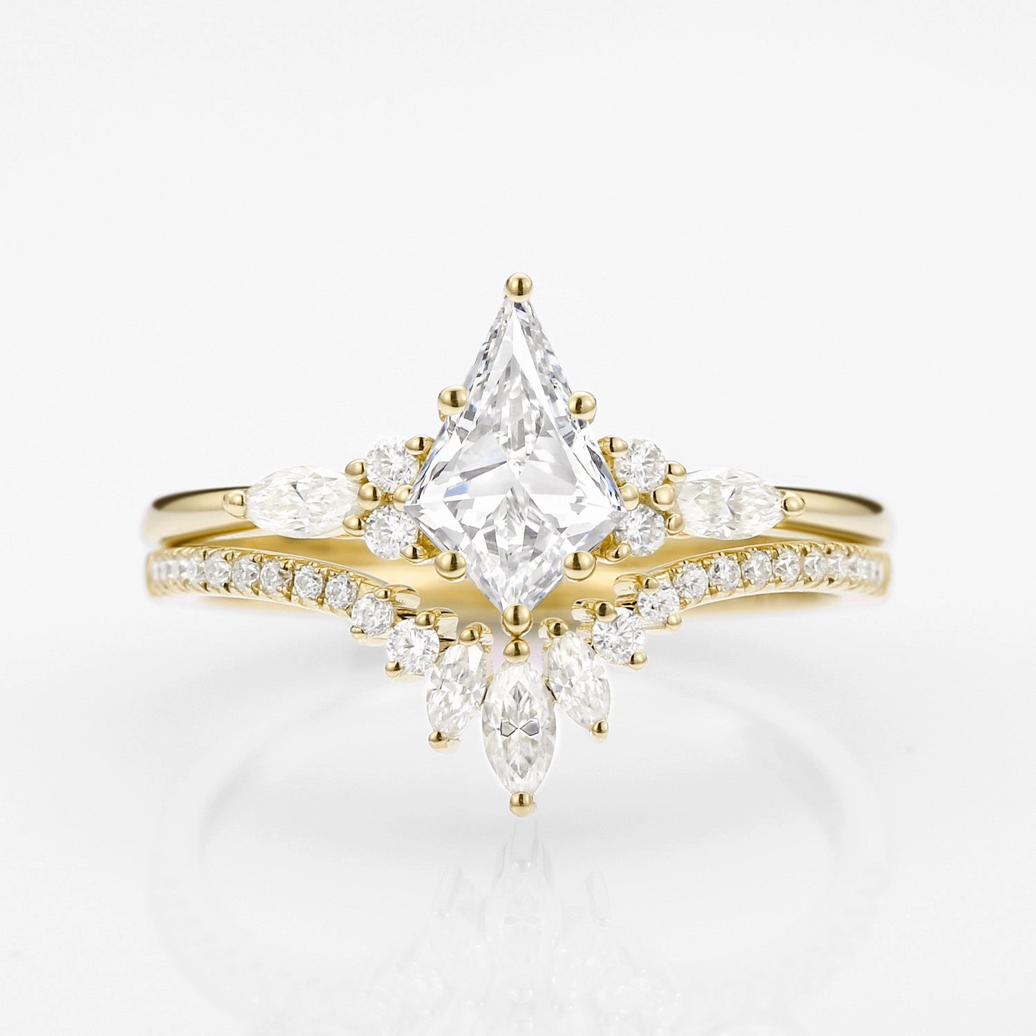 Unique Kite Cut Moissanite Classic Engagement Ring Set 2pcs - Rebecca Daily Detail