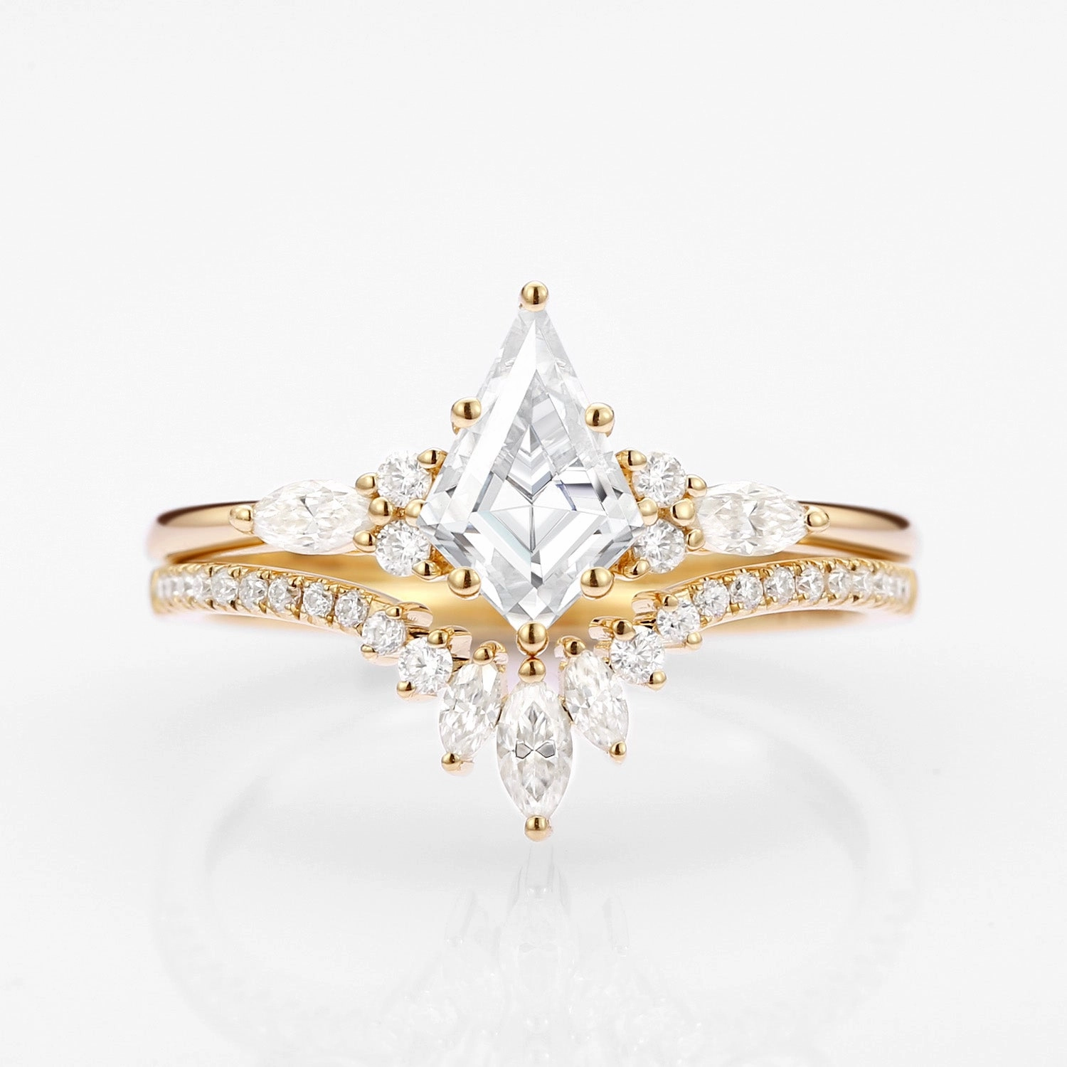 Modern feature Unique Kite Cut Moissanite Classic Engagement Ring Set 2pcs - Rebecca