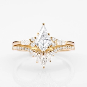 Modern feature Unique Kite Cut Moissanite Classic Engagement Ring Set 2pcs - Rebecca