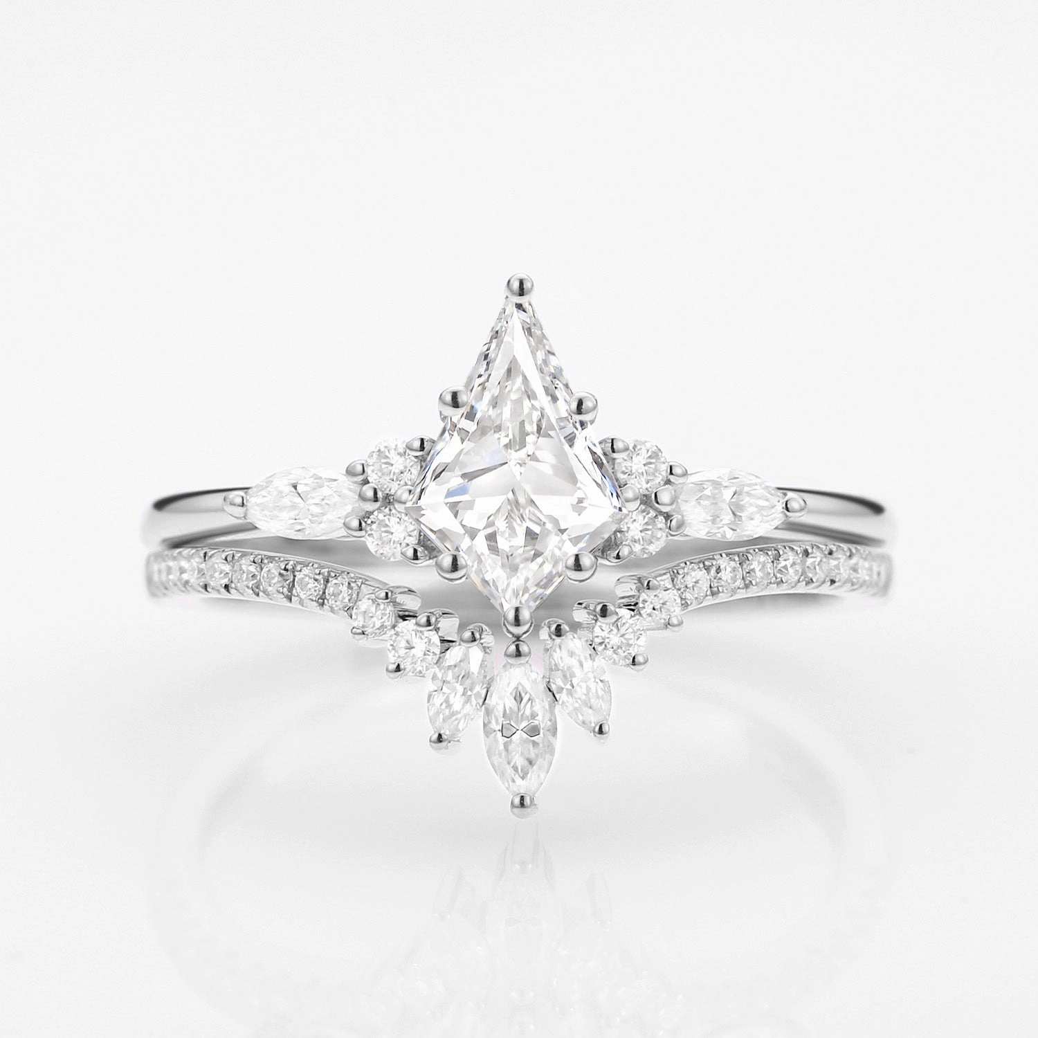 Unique Kite Cut Moissanite Classic Engagement Ring Set 2pcs - Rebecca Affordable Insignia
