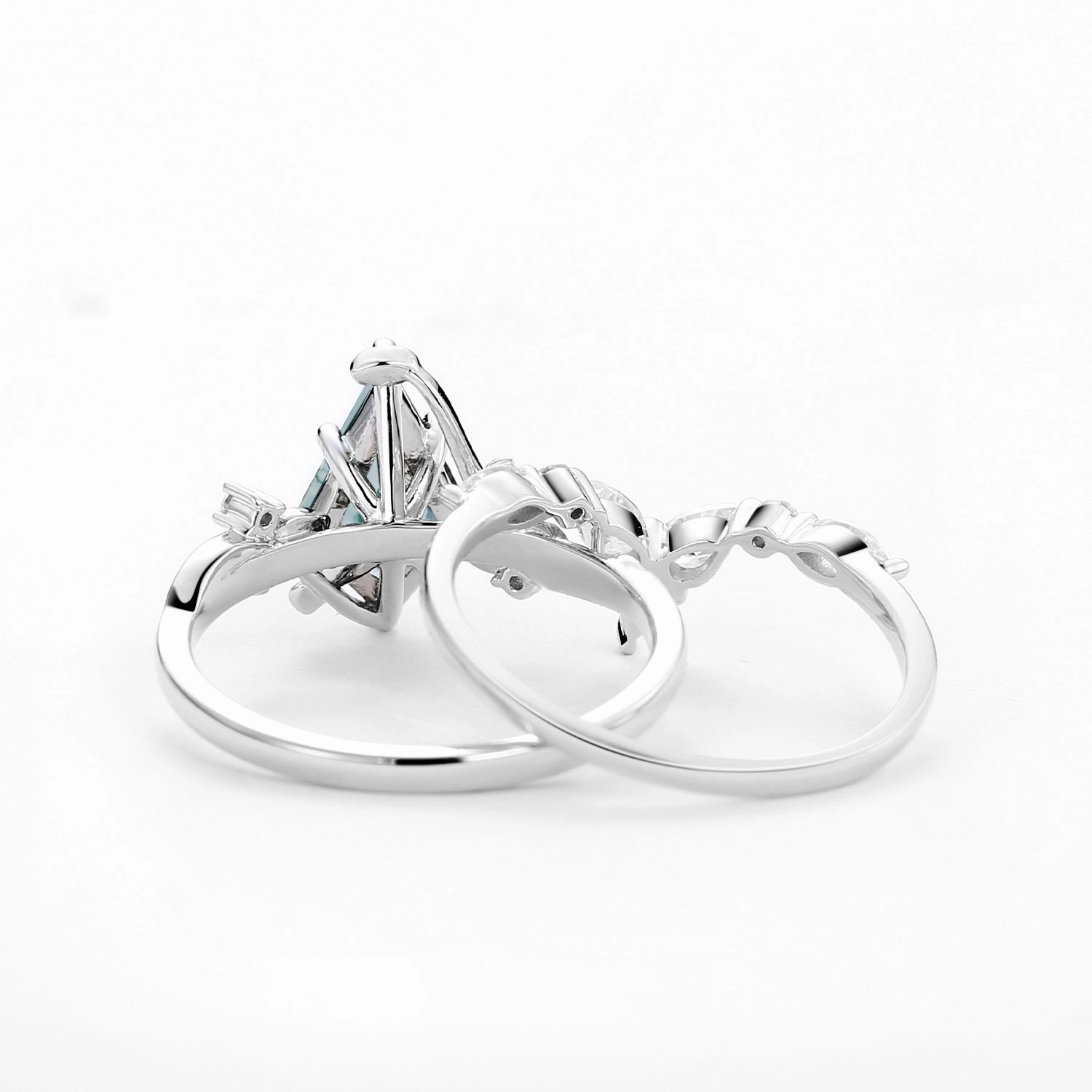 Unique Kite Cut Moss Agate Vine Engagement Ring Sets 2pcs Sparkling Article DIY project