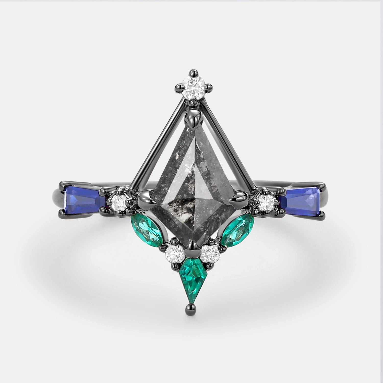 Unique Kite Cut Salt and Pepper Diamond Curved Engagement Ring Dazzle Factor Instant Shine