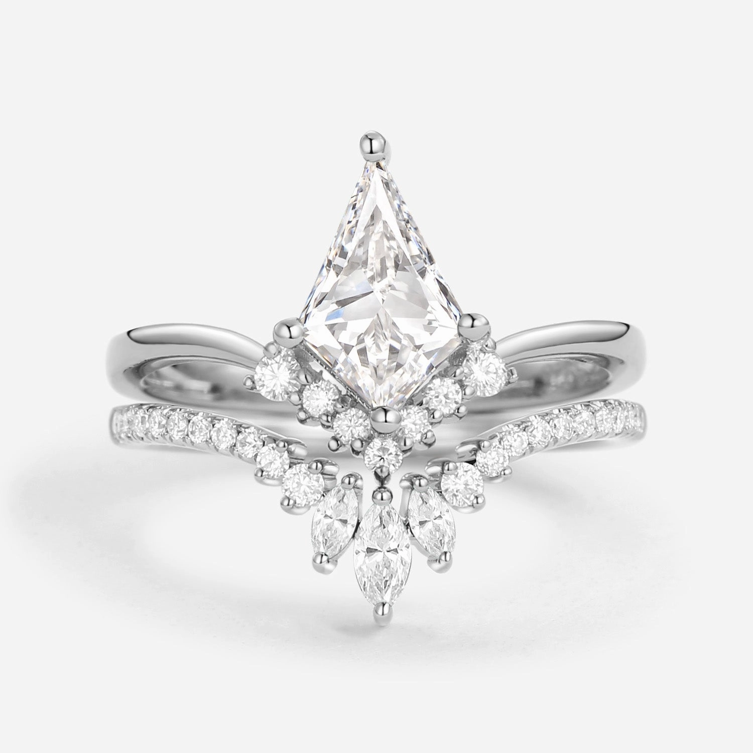 Beach Wear Unique Kite Lab Grown Diamond Engagement Ring Set 2pcs - Aero