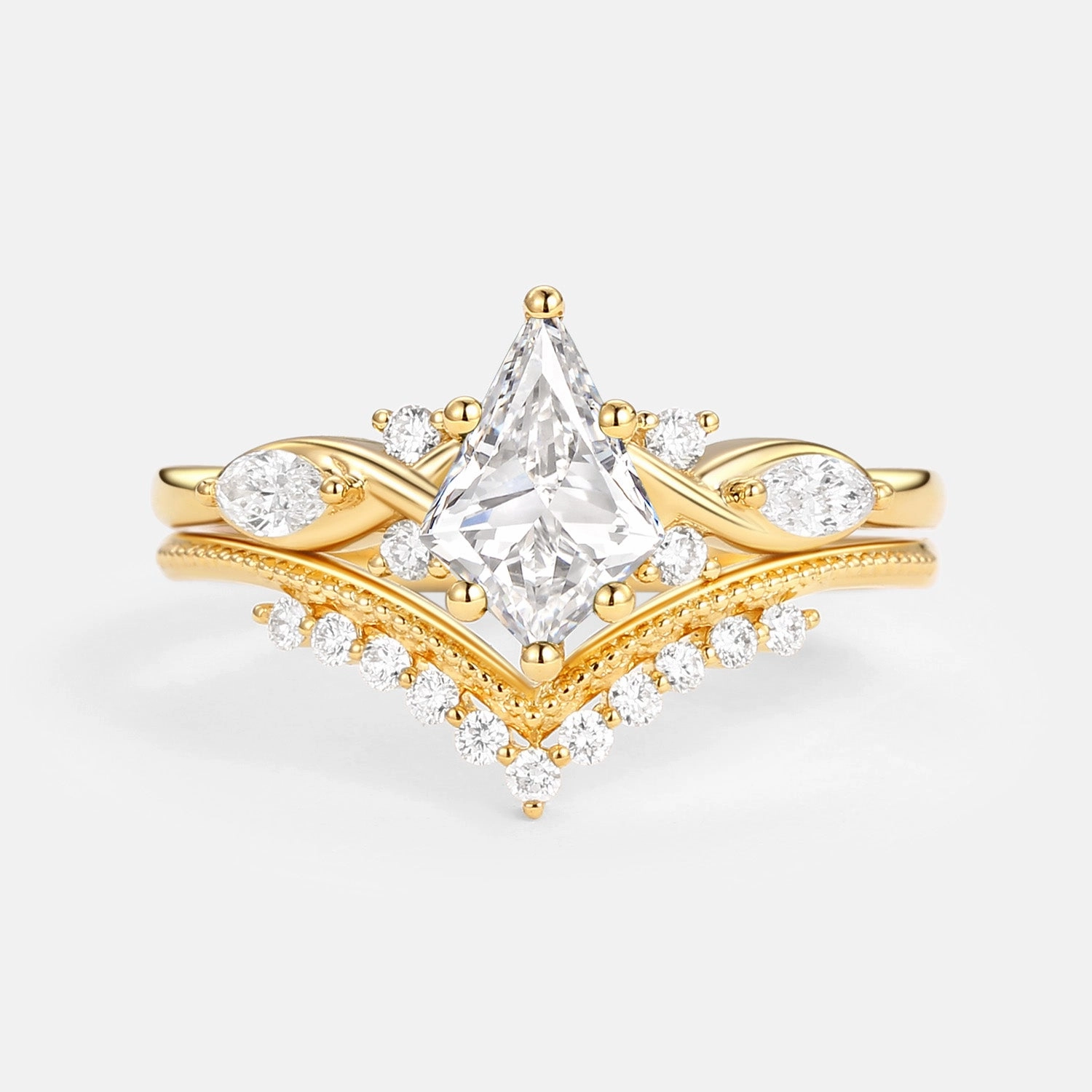 Long-Lasting Shine Signed Piece Unique Kite Lab Grown Diamond Infinity Engagement Ring Set 2pcs