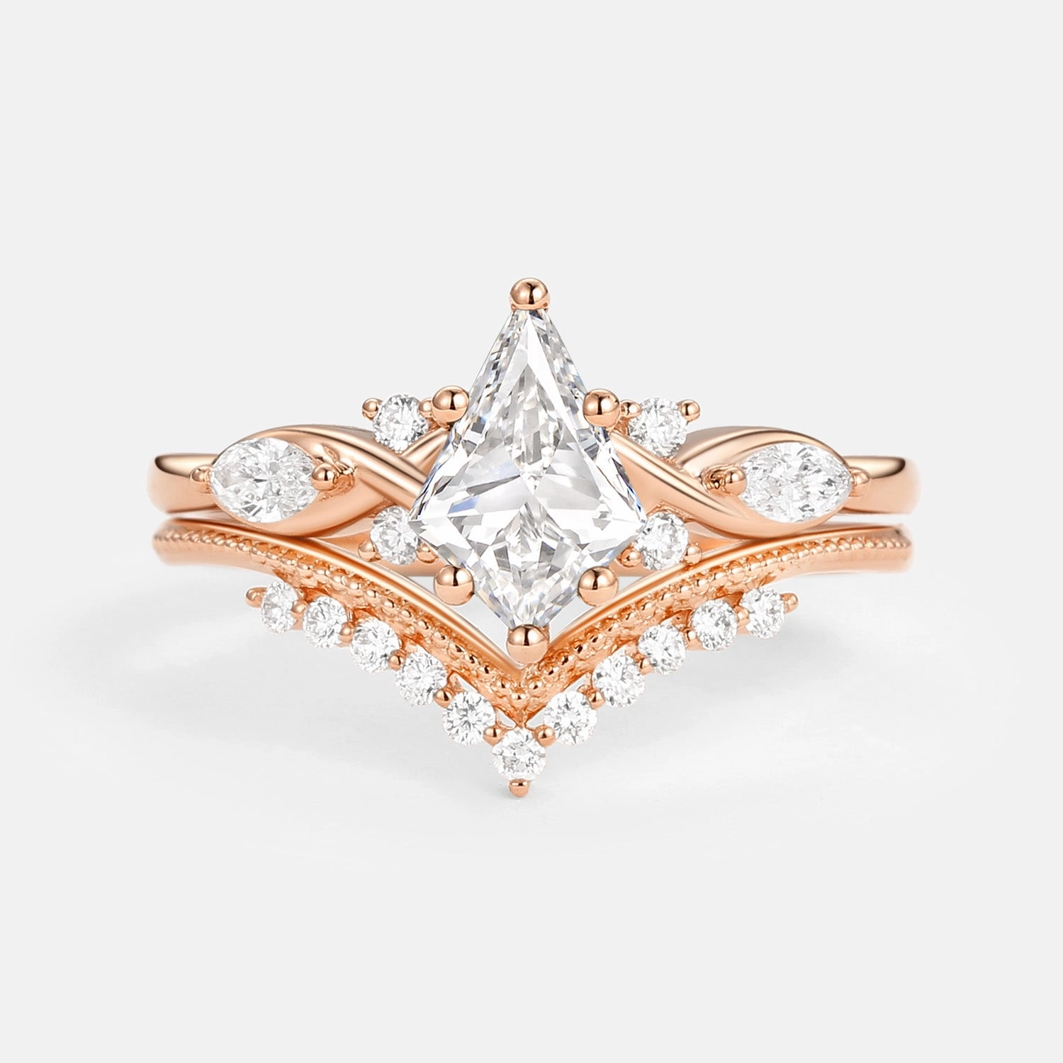 Unique Kite Lab Grown Diamond Infinity Engagement Ring Set 2pcs Elegant Flow